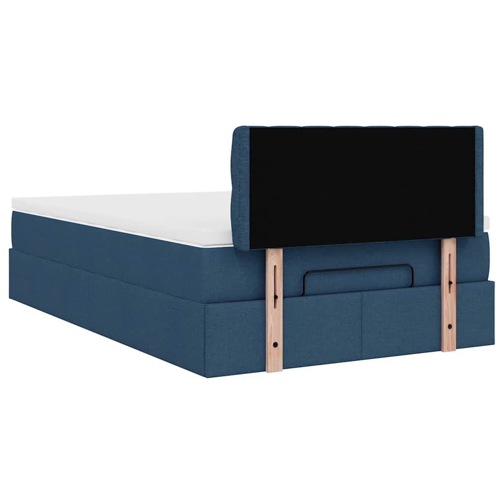 Ottomane Bett mit Matratze & LEDs Blau 120x190 cm Stoff