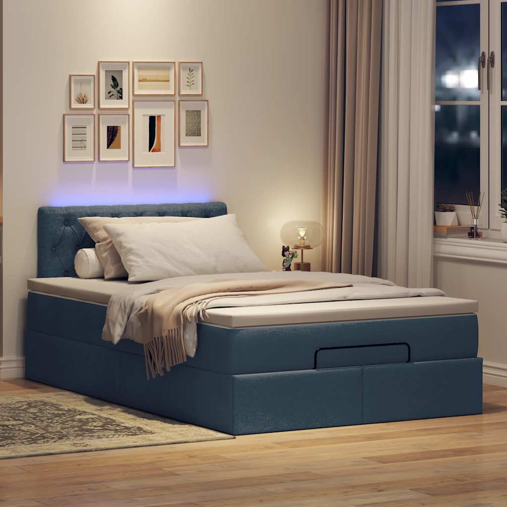 Ottomane Bett mit Matratze & LEDs Blau 120x190 cm Stoff