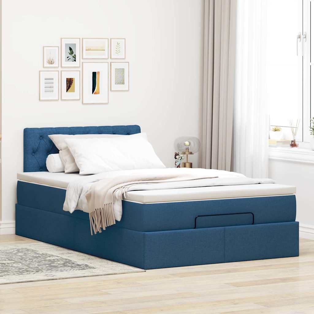 Ottomane Bett mit Matratze & LEDs Blau 120x190 cm Stoff