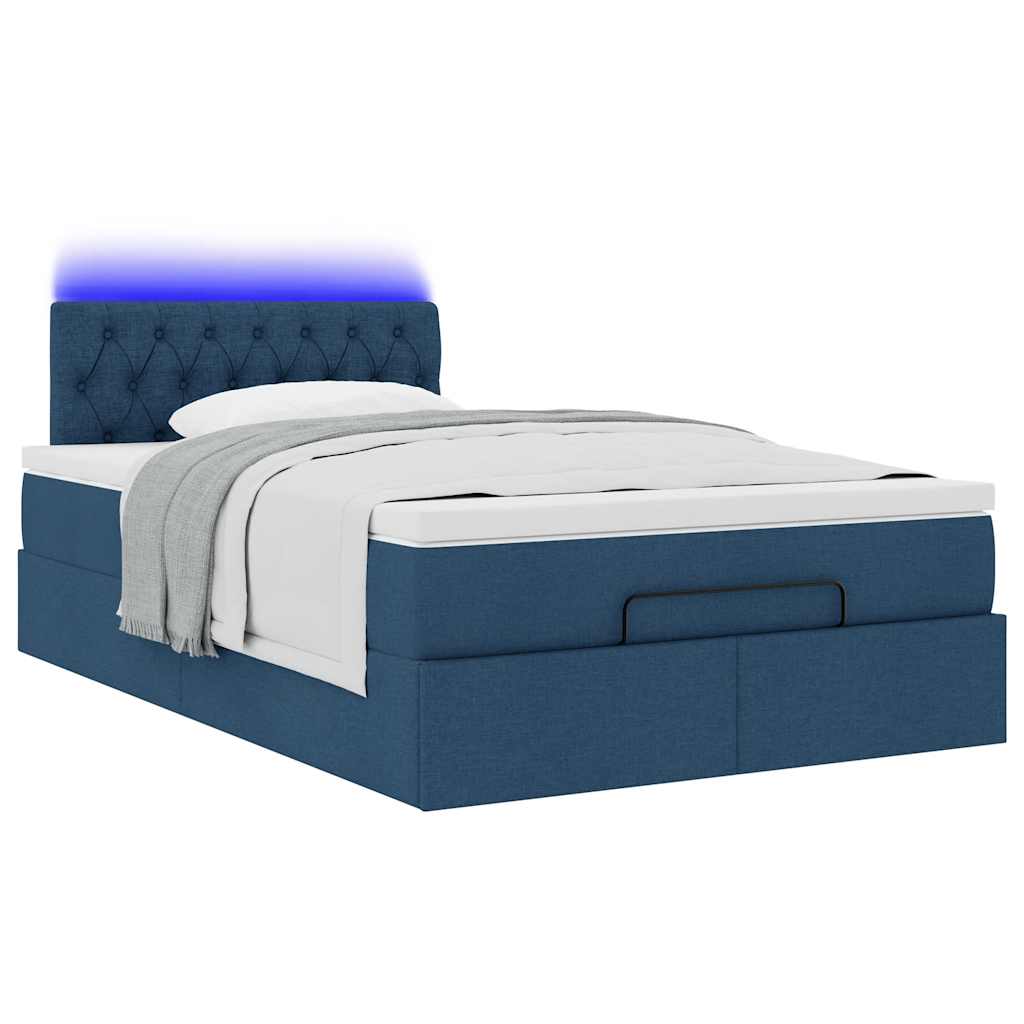 Ottomane Bett mit Matratze & LEDs Blau 120x190 cm Stoff