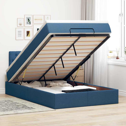 Ottomane Bett mit Matratze & LEDs Blau 120x190 cm Stoff