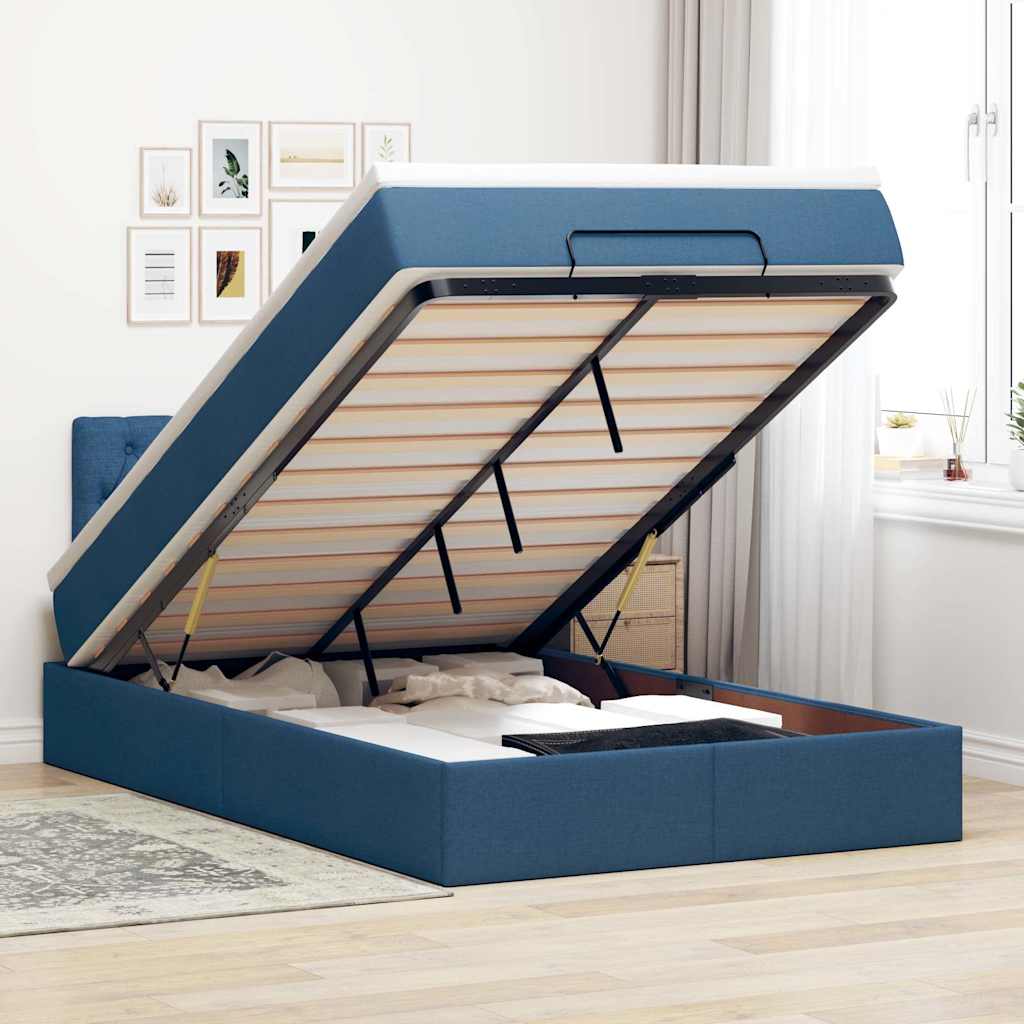 Ottomane Bett mit Matratze & LEDs Blau 120x190 cm Stoff