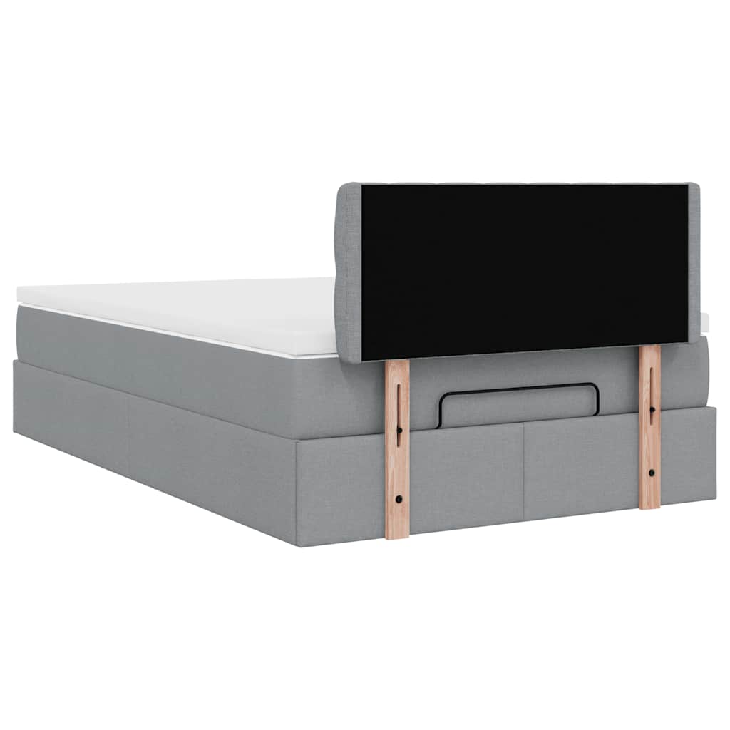 Ottoman-Bett mit Matratze & LEDs Hellgrau 120x200 cm Stoff