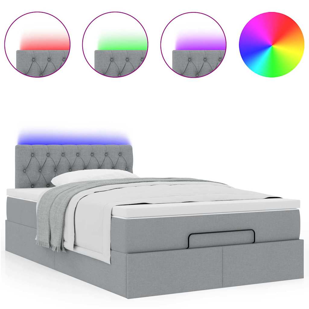 Ottoman-Bett mit Matratze & LEDs Hellgrau 120x200 cm Stoff