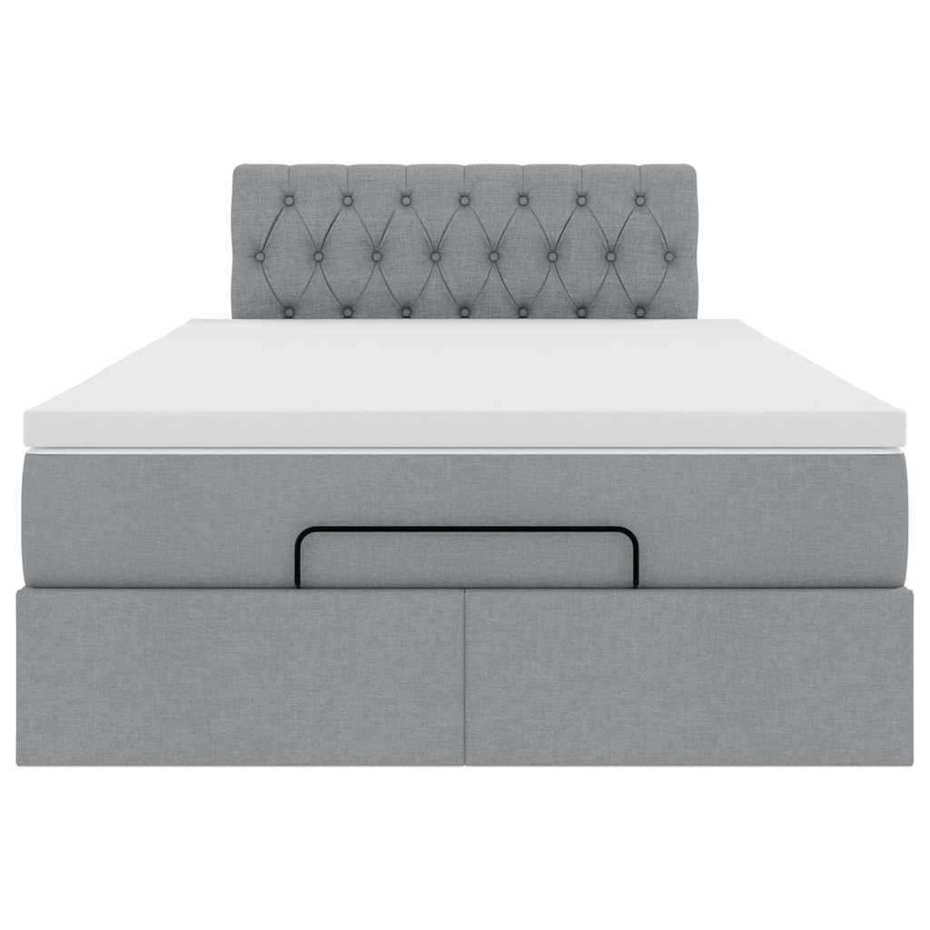 Ottoman-Bett mit Matratze & LEDs Hellgrau 120x200 cm Stoff