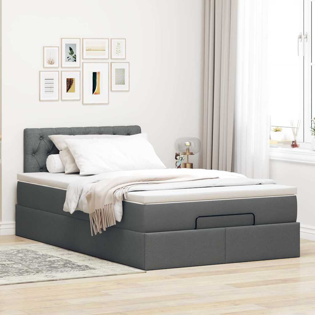 Ottomane Bett mit Matratze & LEDs Dunkelgrau 120x200 cm Stoff
