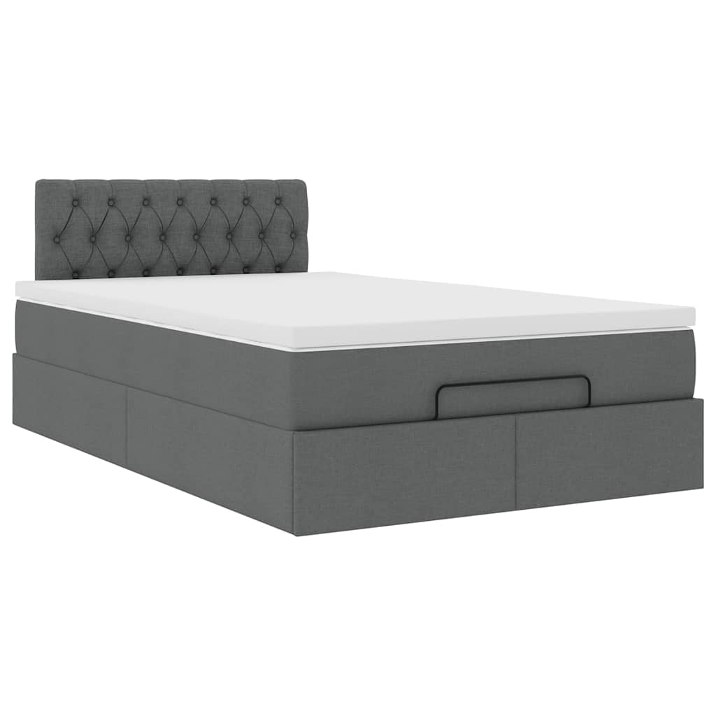 Ottomane Bett mit Matratze & LEDs Dunkelgrau 120x200 cm Stoff