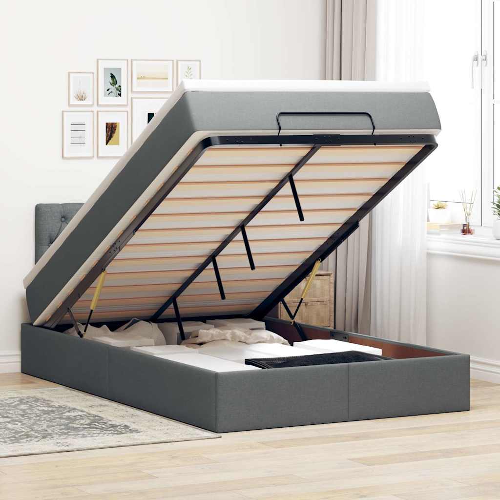 Ottomane Bett mit Matratze & LEDs Dunkelgrau 120x200 cm Stoff