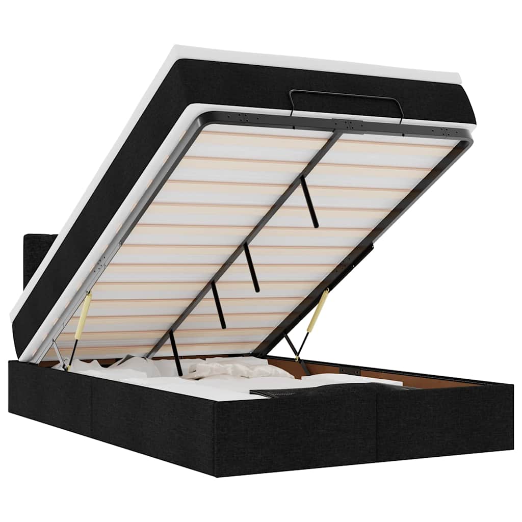 Lit ottoman avec matelas et LED Tissu noir 120x200 cm