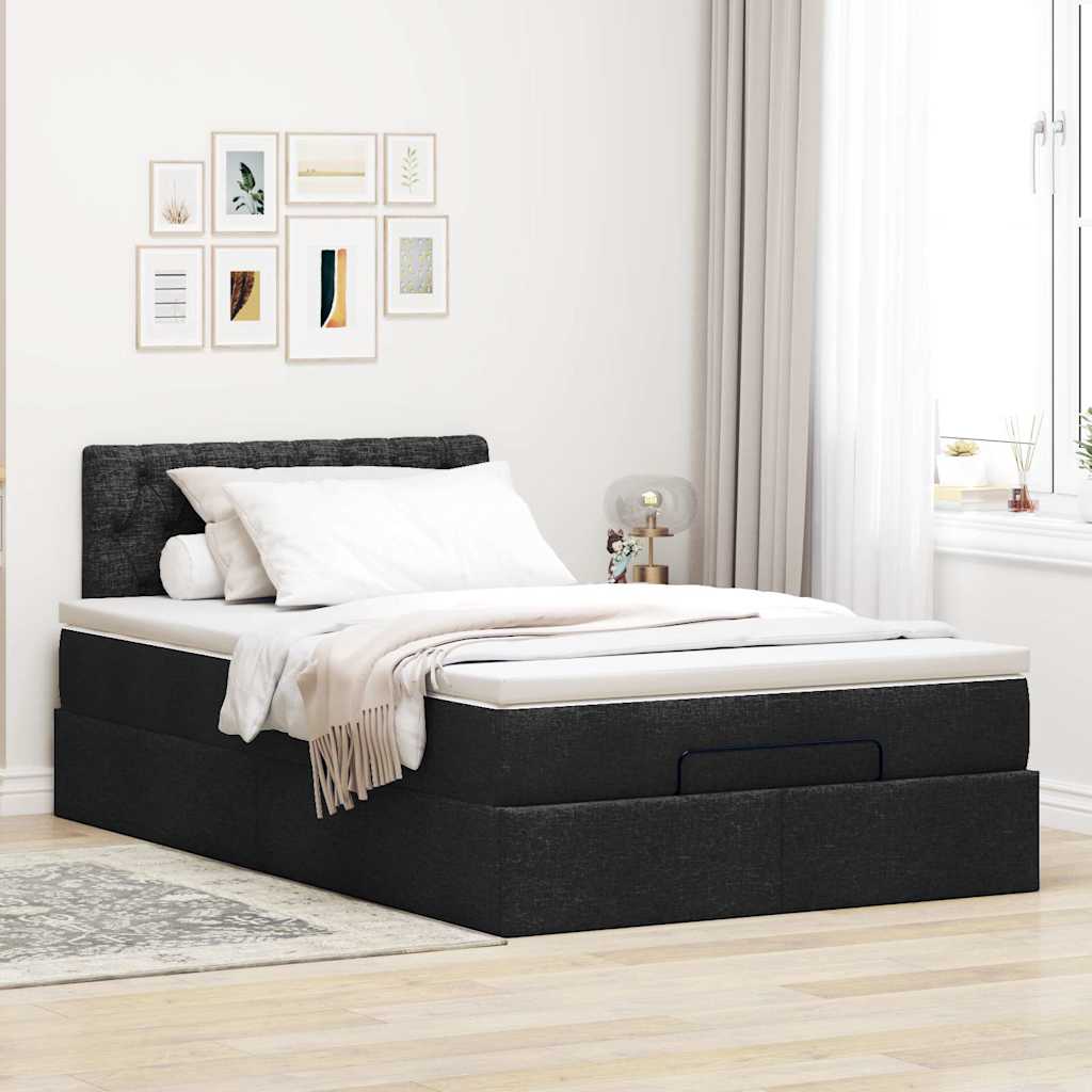 Lit ottoman avec matelas et LED Tissu noir 120x200 cm