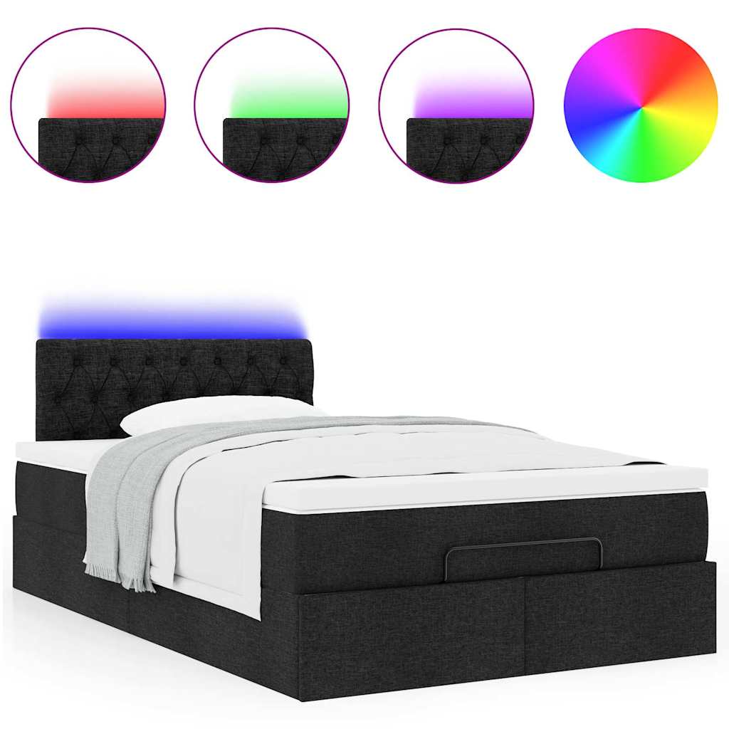 Lit ottoman avec matelas et LED Tissu noir 120x200 cm
