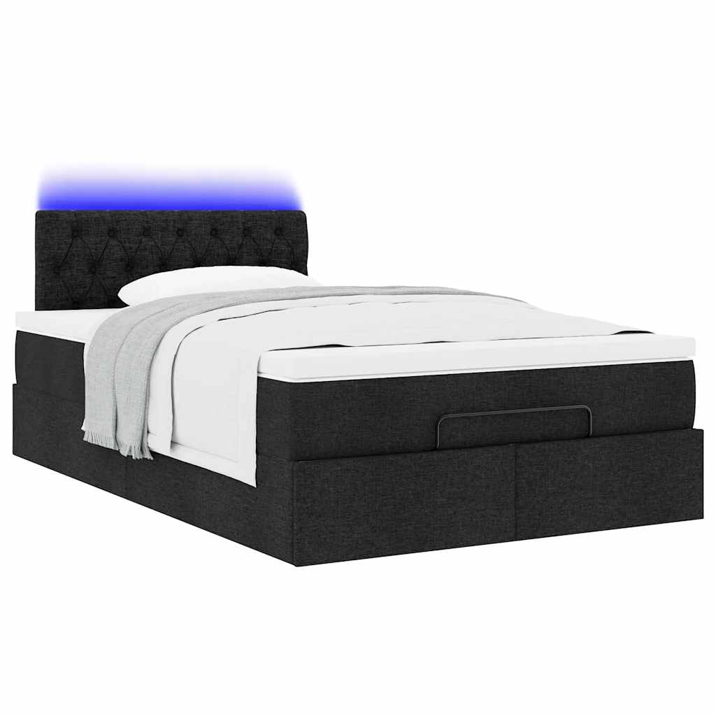 Lit ottoman avec matelas et LED Tissu noir 120x200 cm