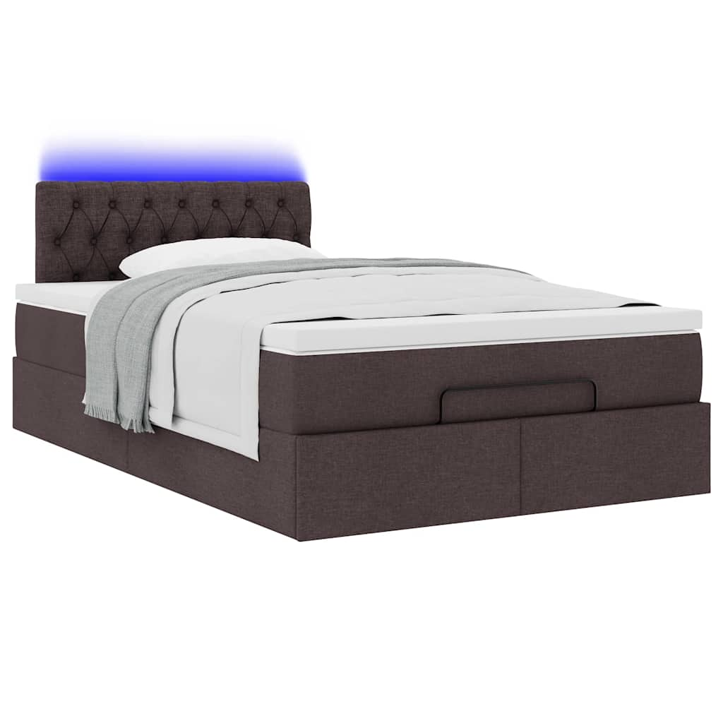 Ottoman-Bett mit Matratze & LEDs Dunkelbraun 120x200 cm Stoff