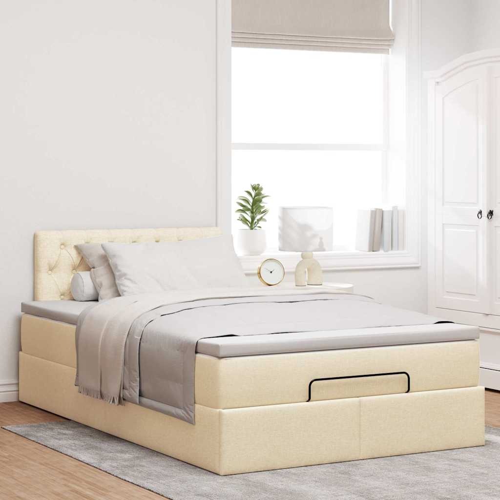 Ottoman-Bett mit Matratze & LEDs Creme 120x200 cm Stoff