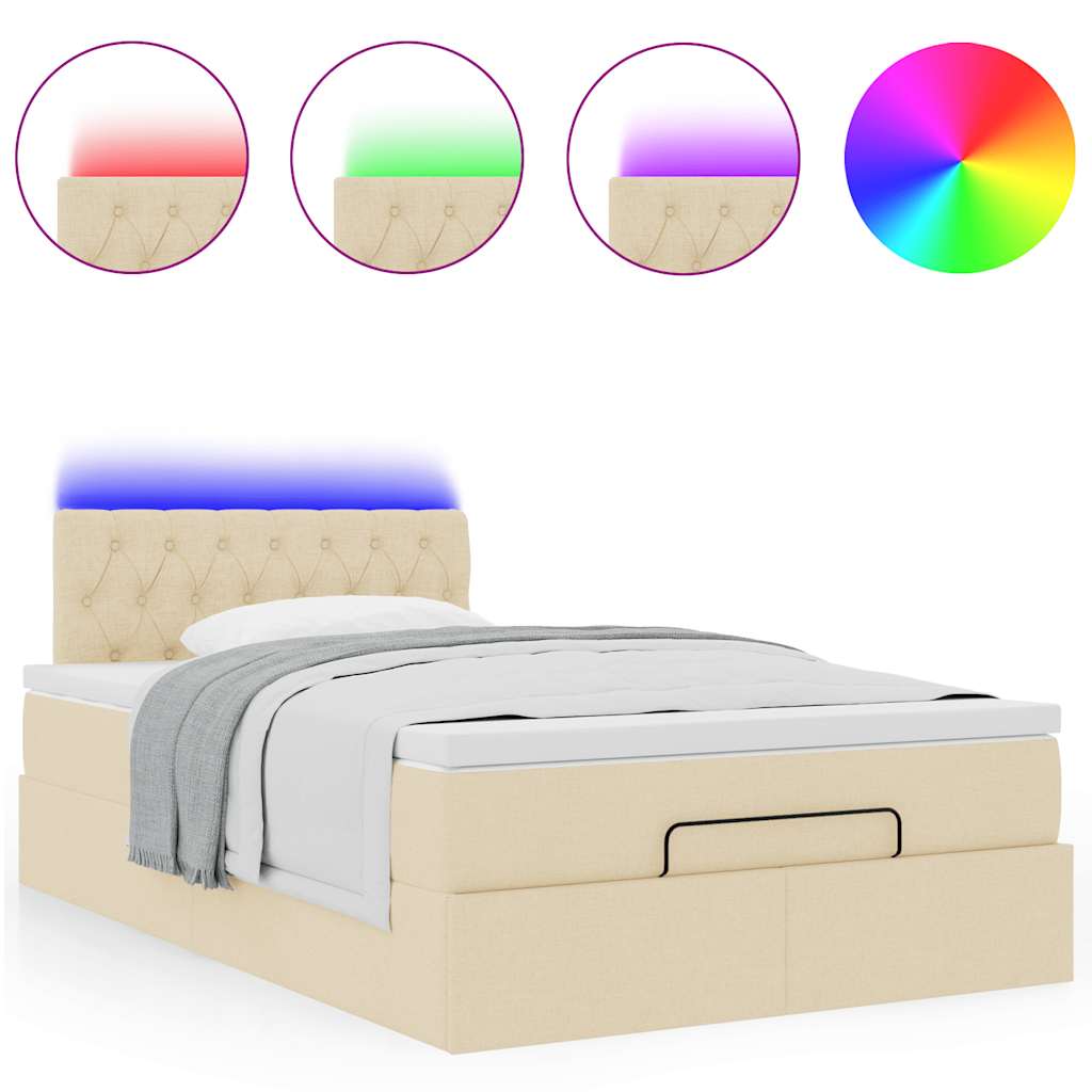 Ottoman-Bett mit Matratze & LEDs Creme 120x200 cm Stoff