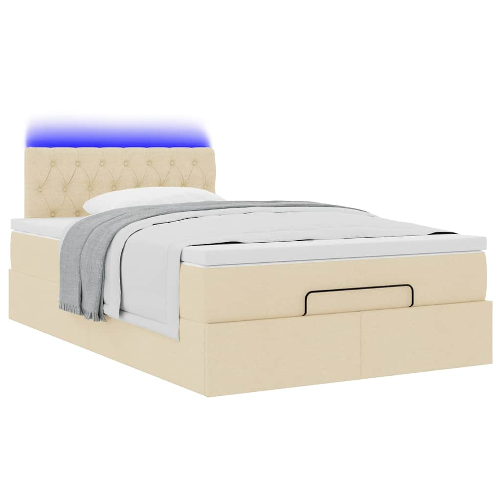 Ottoman-Bett mit Matratze & LEDs Creme 120x200 cm Stoff