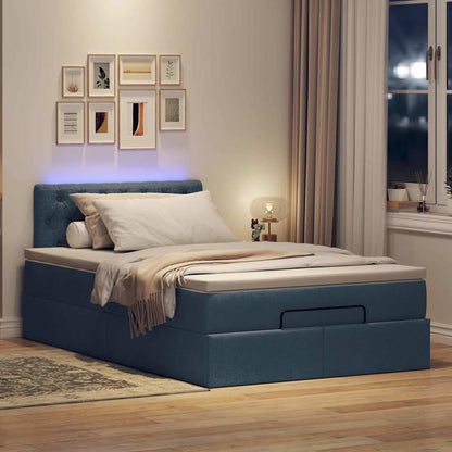 Ottomane Bett mit Matratze & LEDs Blau 120x200 cm Stoff