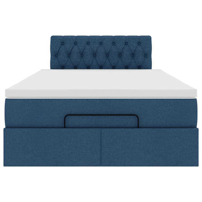 Ottomane Bett mit Matratze & LEDs Blau 120x200 cm Stoff