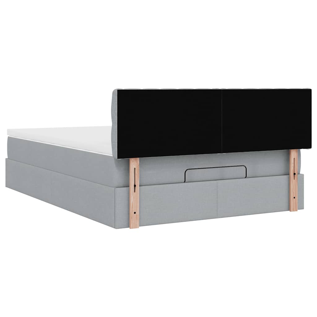 Ottomane Bett mit Matratze & LEDs Hellgrau 140x190 cm Stoff