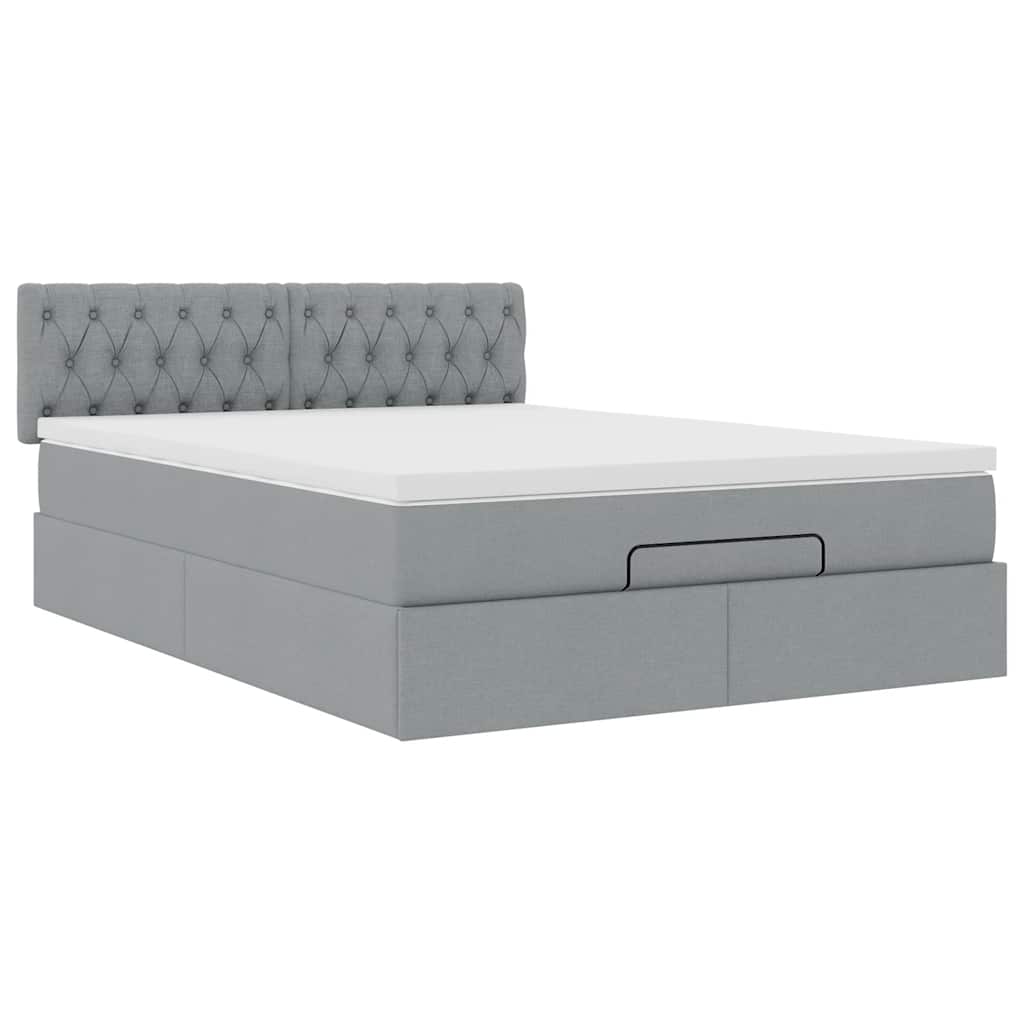 Ottomane Bett mit Matratze & LEDs Hellgrau 140x190 cm Stoff
