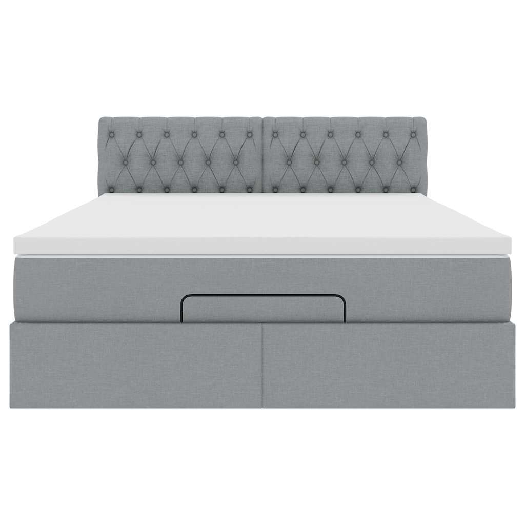 Ottomane Bett mit Matratze & LEDs Hellgrau 140x190 cm Stoff