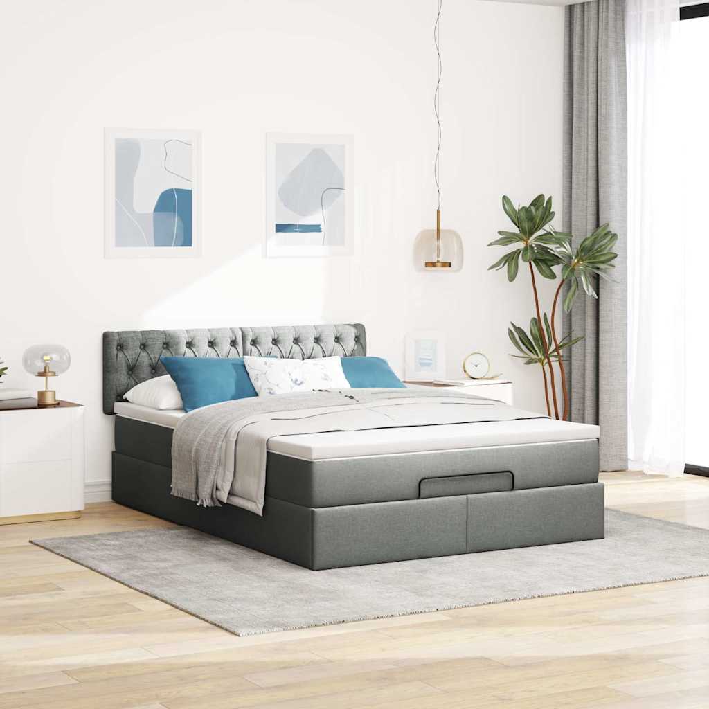 Ottomane Bett mit Matratze & LEDs Dunkelgrau 140x190 cm Stoff