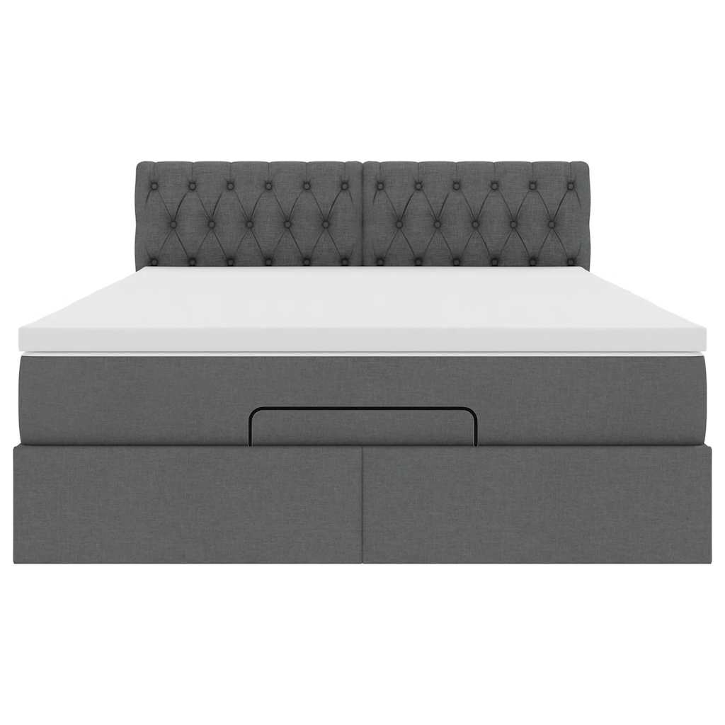 Ottomane Bett mit Matratze & LEDs Dunkelgrau 140x190 cm Stoff