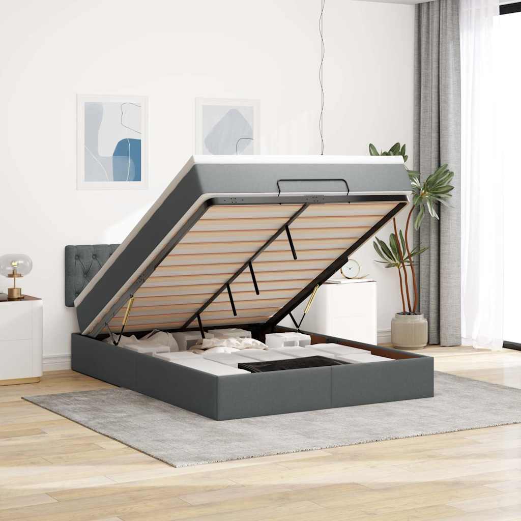 Ottomane Bett mit Matratze & LEDs Dunkelgrau 140x190 cm Stoff