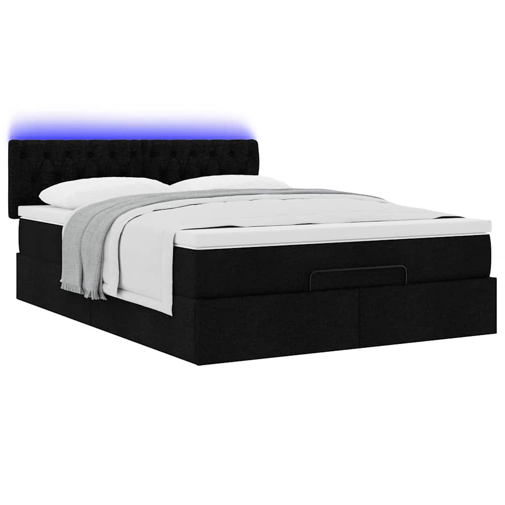 Ottomane Bett mit Matratze & LEDs Schwarz 140x190 cm Stoff