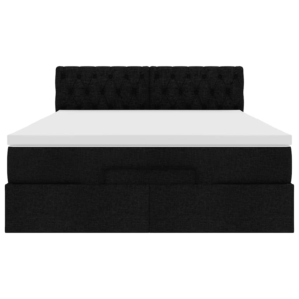 Ottomane Bett mit Matratze & LEDs Schwarz 140x190 cm Stoff