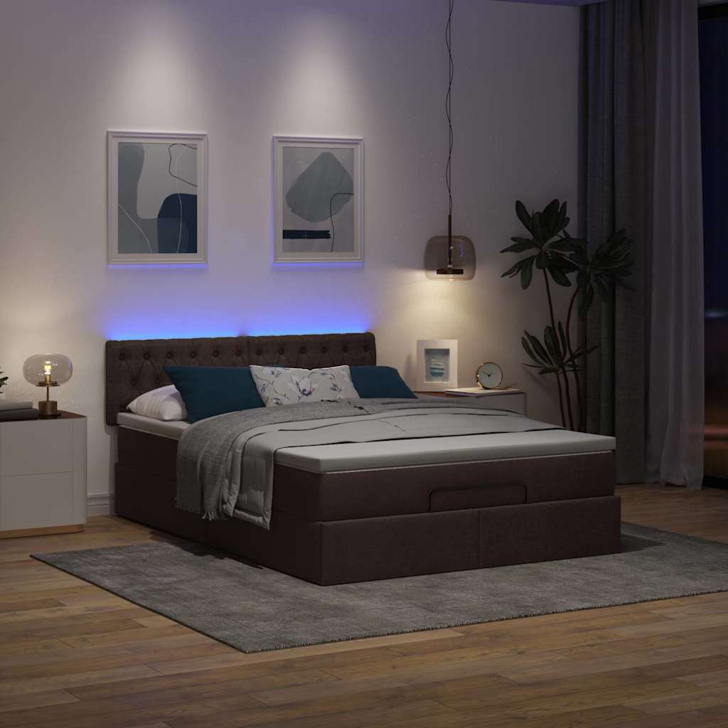 Ottomanische Bett mit Matratze & LEDs Dunkelbraun 140x190 cm