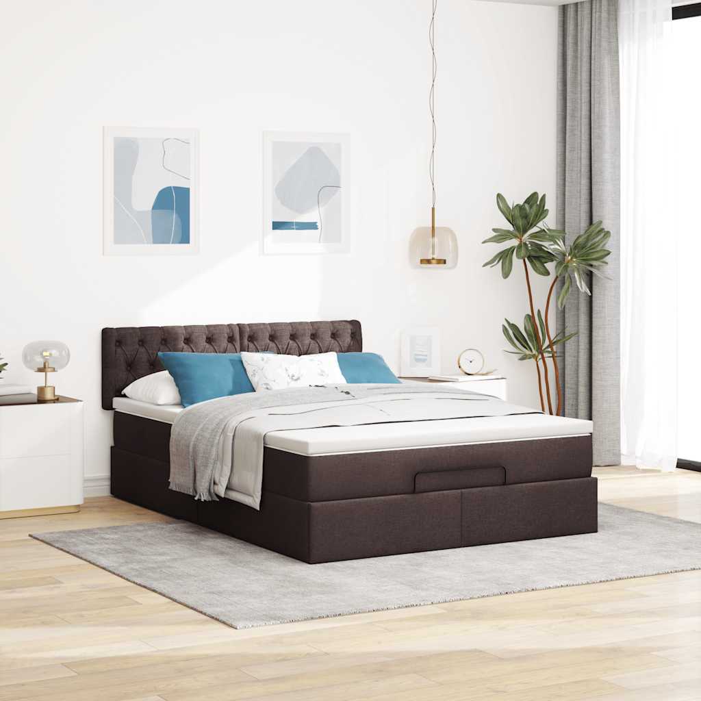 Ottomanische Bett mit Matratze & LEDs Dunkelbraun 140x190 cm