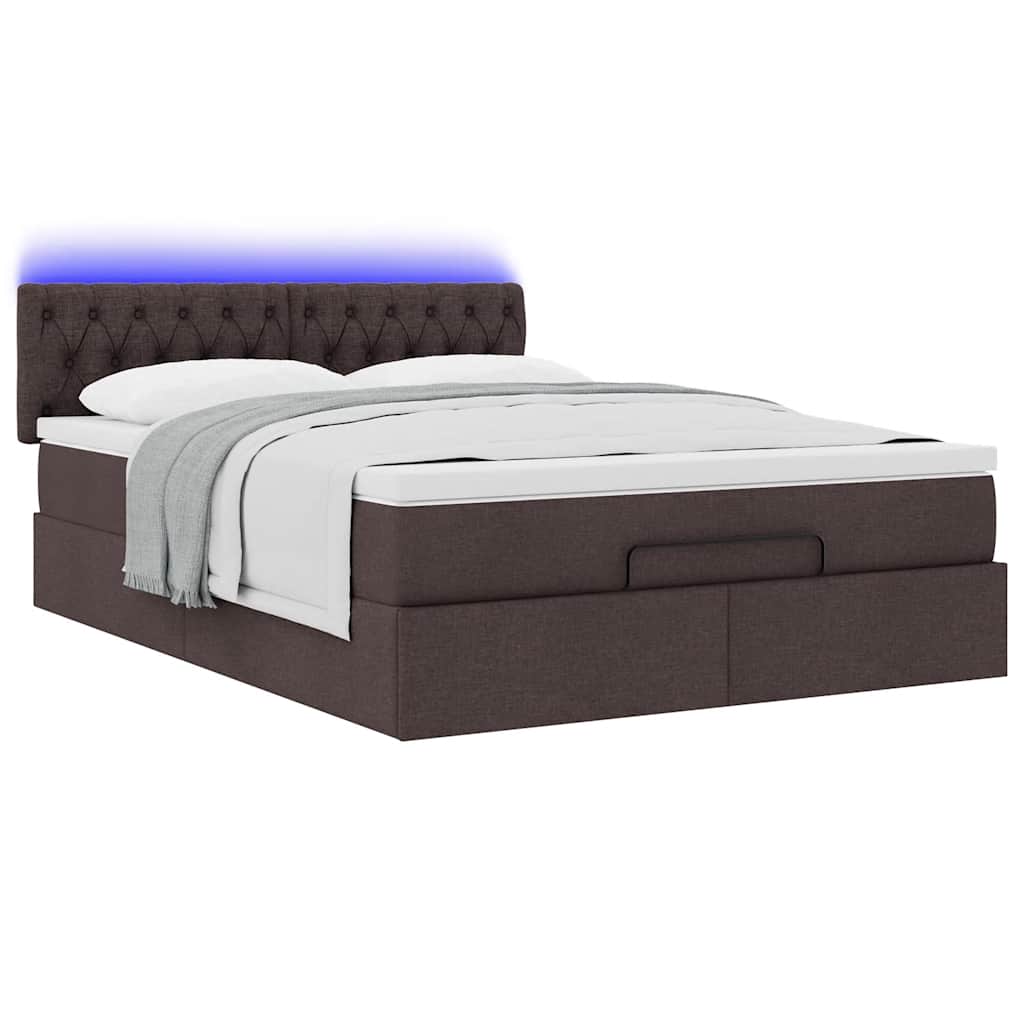 Ottomanische Bett mit Matratze & LEDs Dunkelbraun 140x190 cm