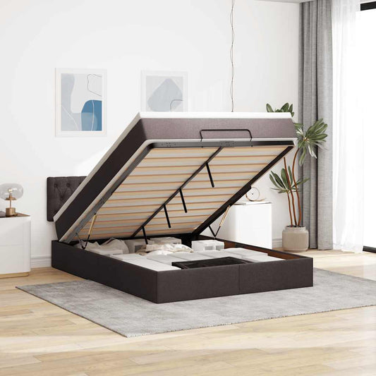Ottomanische Bett mit Matratze & LEDs Dunkelbraun 140x190 cm