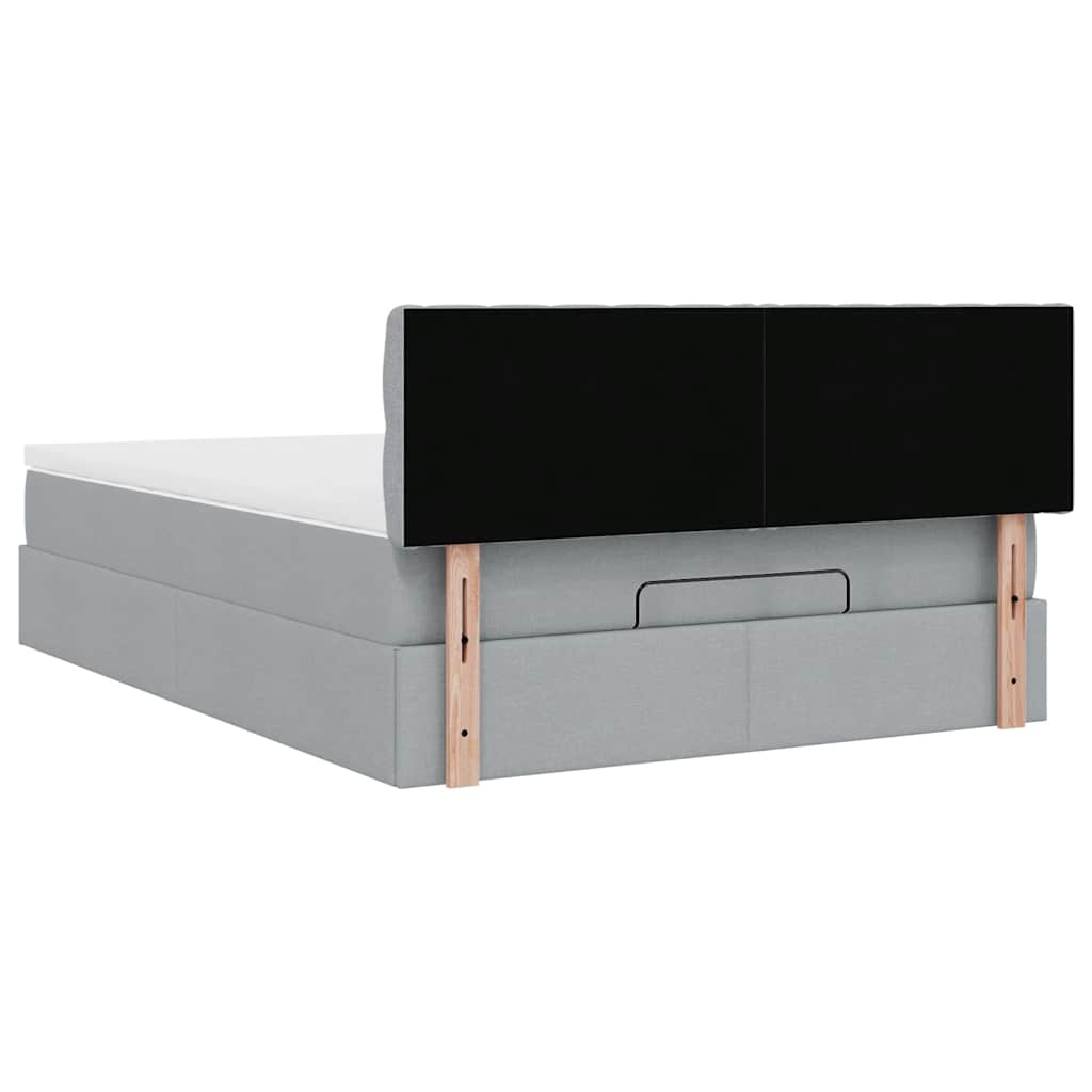 Ottoman-Bett mit Matratze & LEDs Hellgrau 140x200 cm Stoff