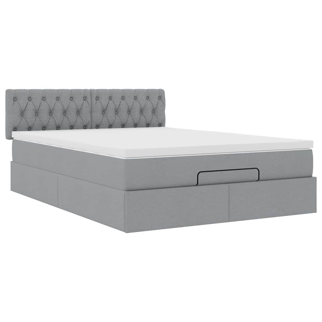 Ottoman-Bett mit Matratze & LEDs Hellgrau 140x200 cm Stoff
