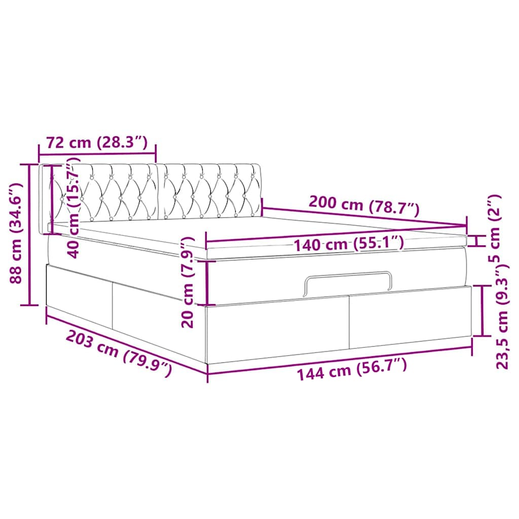 Ottomane Bett mit Matratze & LEDs Dunkelgrau 140x200 cm Stoff