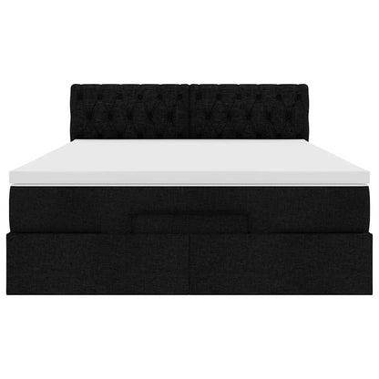 Ottomane Bett mit Matratze & LEDs Schwarz 140x200 cm Stoff