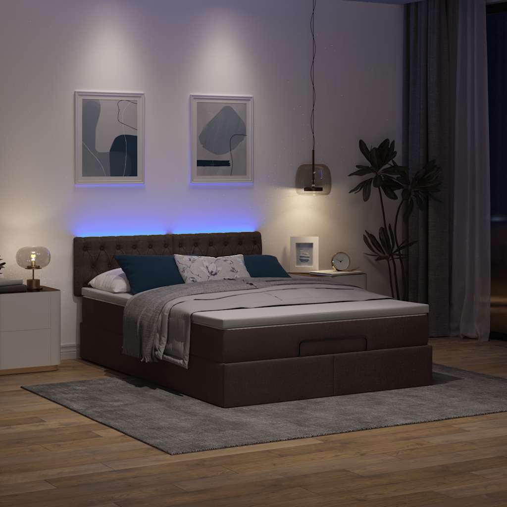 Ottoman-Bett mit Matratze & LEDs Dunkelbraun 140x200 cm Stoff