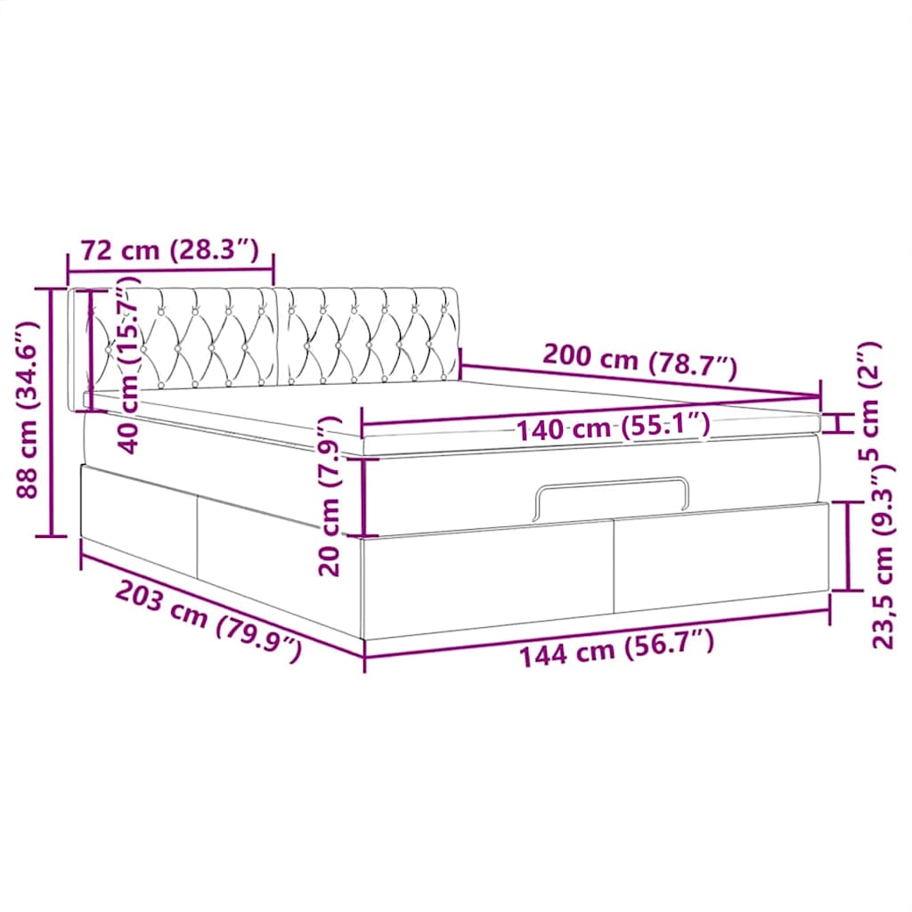 Ottoman-Bett mit Matratze & LEDs Dunkelbraun 140x200 cm Stoff