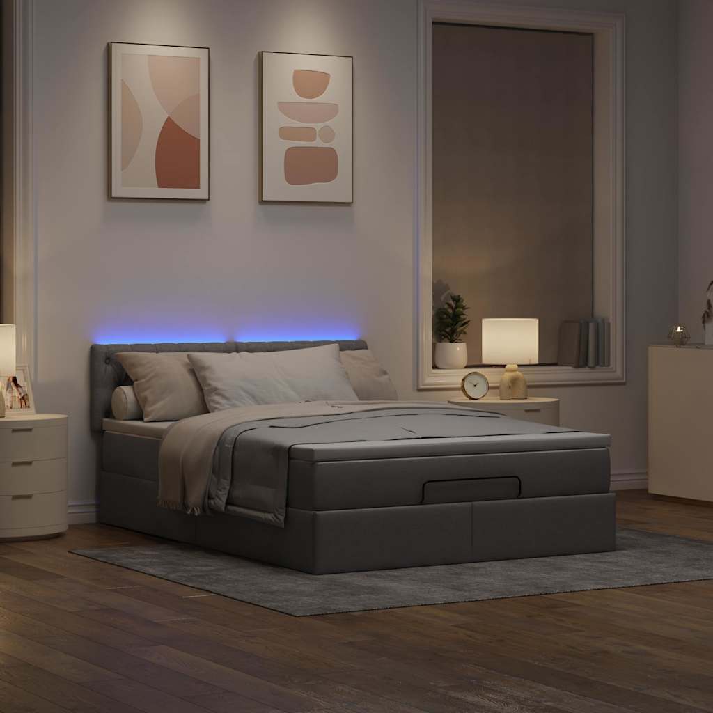 Ottomane Bett mit Matratze & LEDs Taupe 140x200 cm Stoff