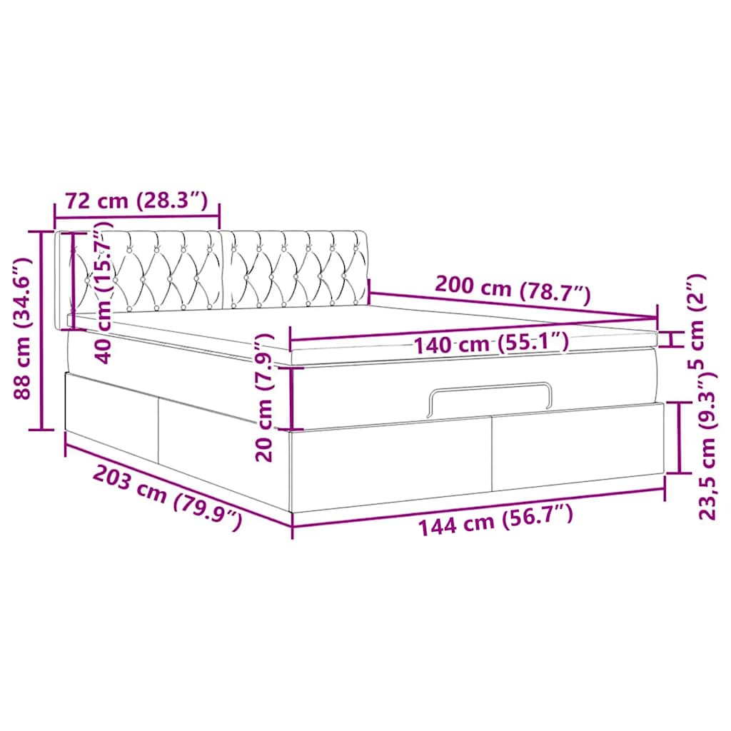 Ottomane Bett mit Matratze & LEDs Taupe 140x200 cm Stoff