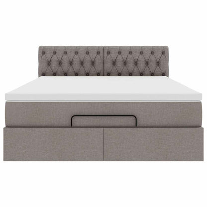 Ottomane Bett mit Matratze & LEDs Taupe 140x200 cm Stoff