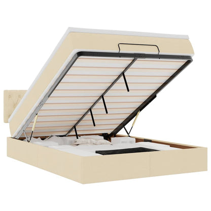 Ottomane Bett mit Matratze & LEDs Creme 140x200 cm Stoff