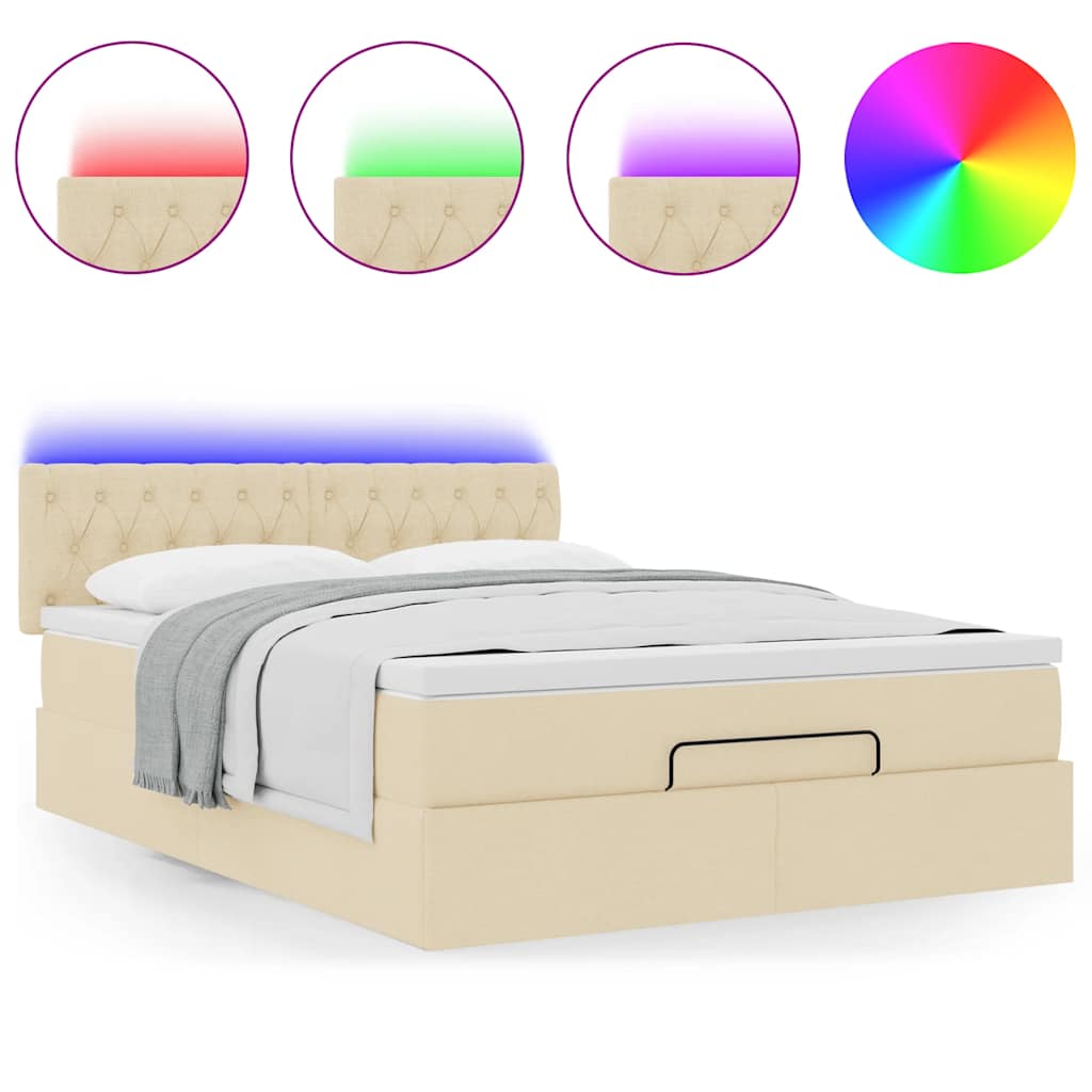 Lit ottoman avec matelas et LED tissu crème 140x200 cm
