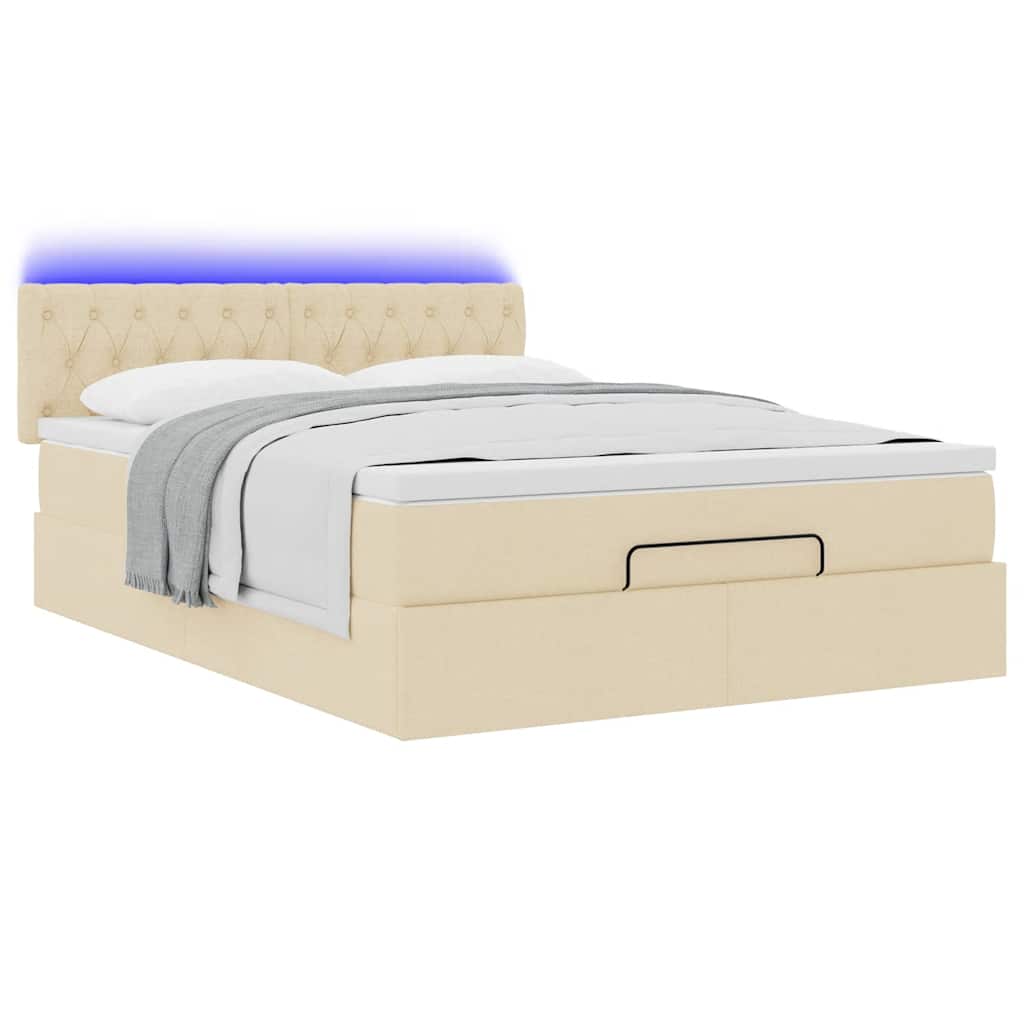 Lit ottoman avec matelas et LED tissu crème 140x200 cm