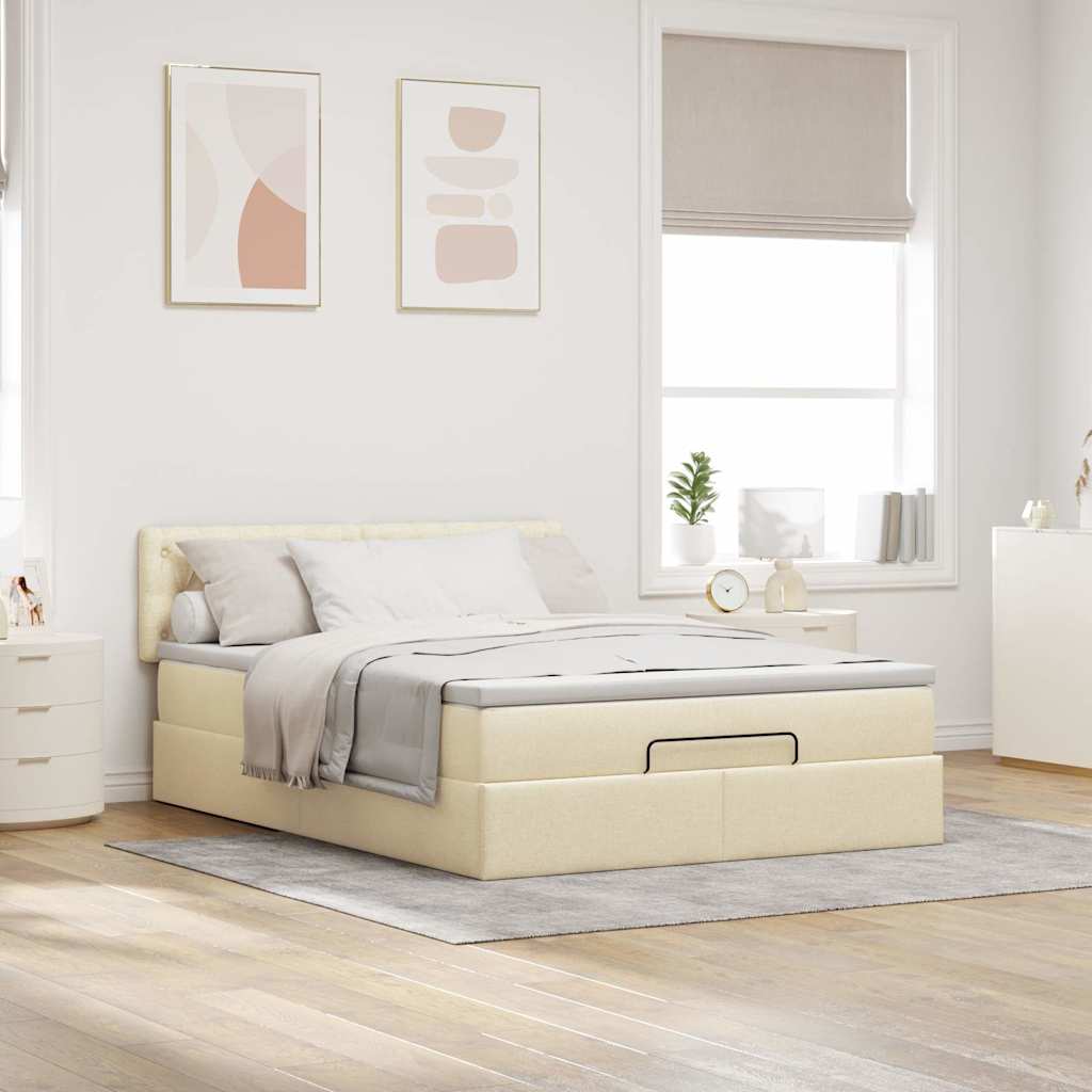 Lit ottoman avec matelas et LED tissu crème 140x200 cm