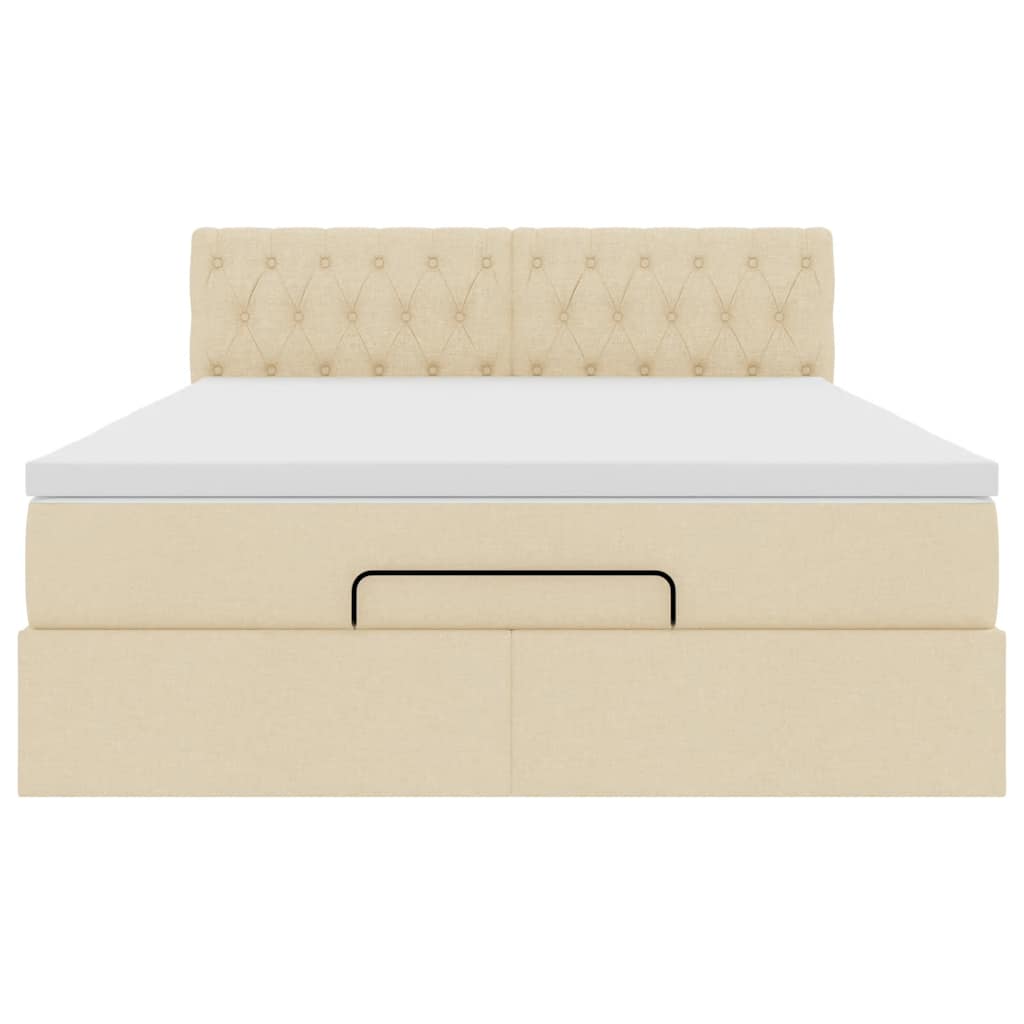 Lit ottoman avec matelas et LED tissu crème 140x200 cm
