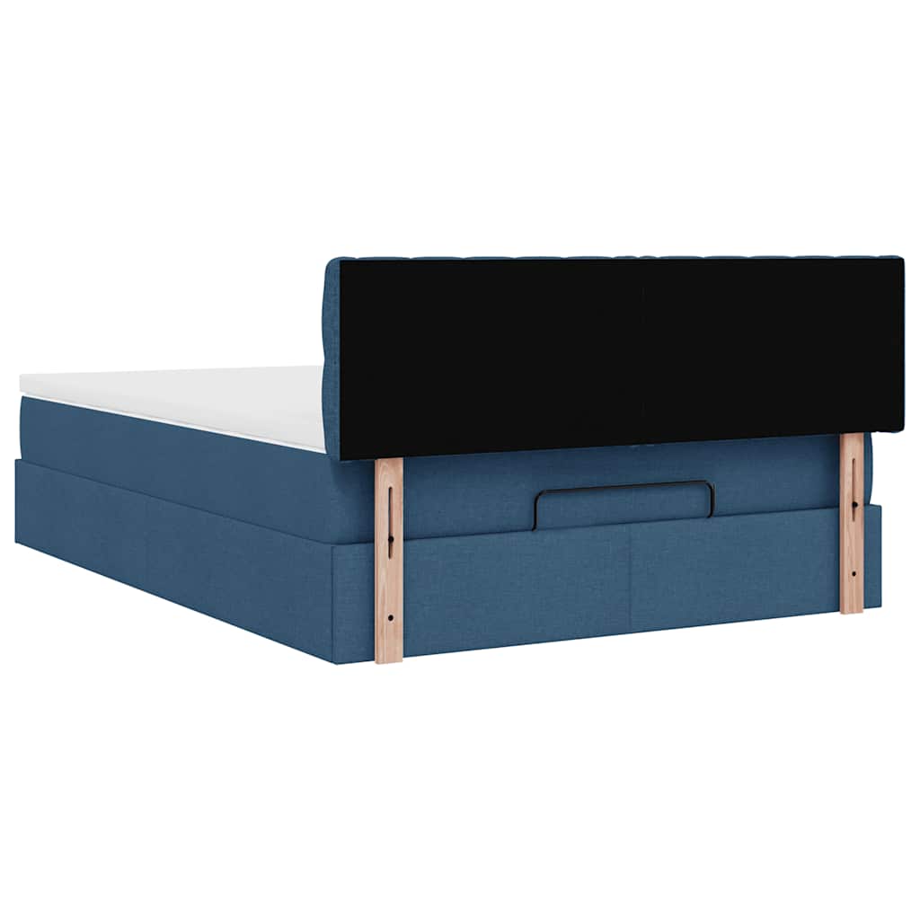 Ottoman-Bett mit Matratze & LEDs Blau 140x200 cm Stoff