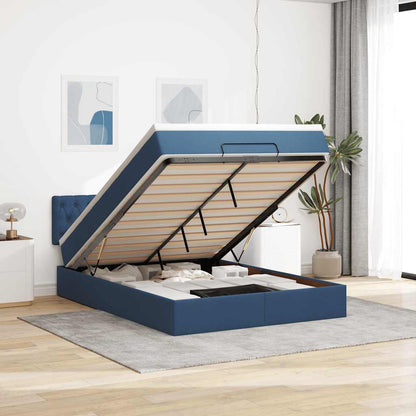 Ottoman-Bett mit Matratze & LEDs Blau 140x200 cm Stoff